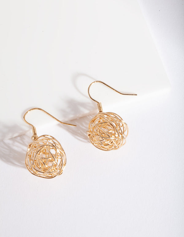 Gold Wire Wrap Ball Earrings