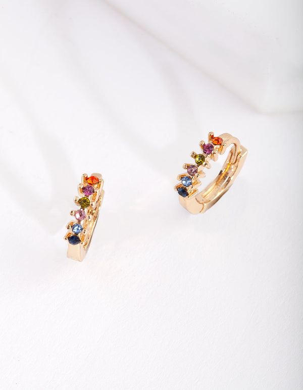 Gold Rainbow Diamante Huggie Earrings