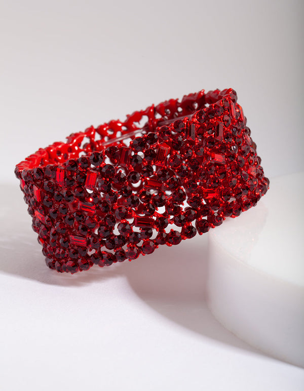 Red Stone Embellished Stretch Bracelet
