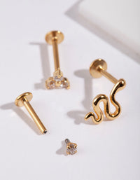 Gold Surgical Steel Diamante Snake Flat Back Earring Pack - link has visual effect only