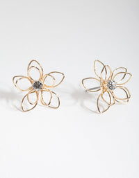 Gold Dainty Diamante Flower Earrings - link has visual effect only