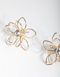 Gold Dainty Diamante Flower Earrings - link has visual effect only