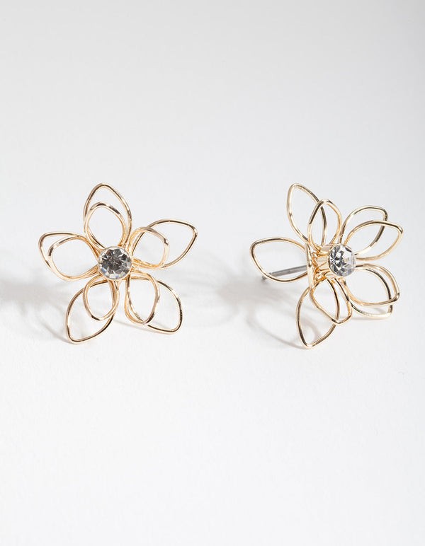 Gold Dainty Diamante Flower Earrings