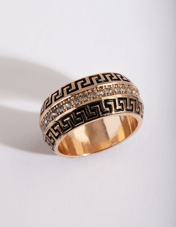 Gold Pattern Diamante Ring