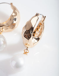 Gold Hoop Earrings with Pearl Teardrop - link has visual effect only
