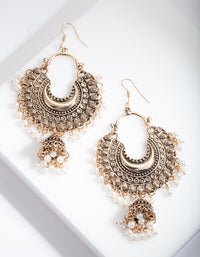 Antique Gold Pearl Tassel Drop Earrings - link has visual effect only