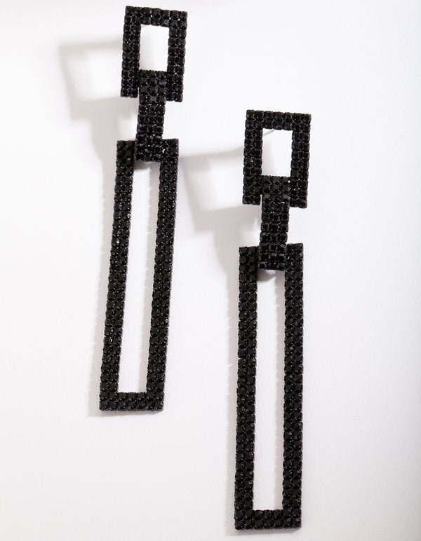 Black Diamante Rectangle Earrings