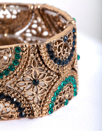 Antique Gold Green Filigree Diamante Stretch Bracelet - link has visual effect only