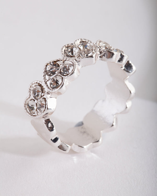Silver Heart Diamante Ring