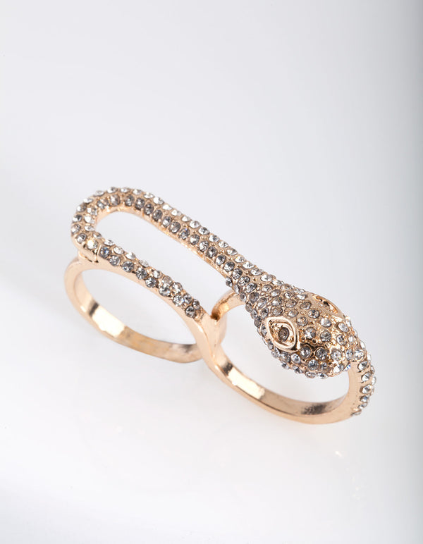 Gold Diamante Snake Multifinger Loop Ring