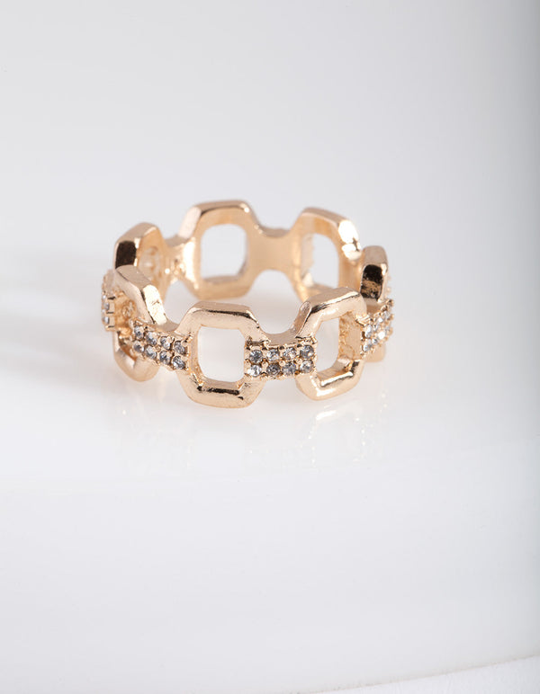 Gold Open Hexagon Chain Ring