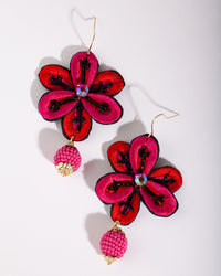 Red Embroidered Flower Earrings - link has visual effect only