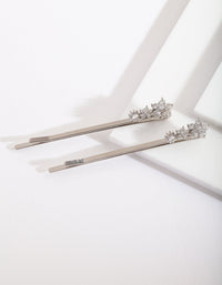 Silver Cubic Zirconia Mini Flower Hair Slide Pack - link has visual effect only