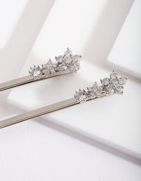 Silver Cubic Zirconia Mini Flower Hair Slide Pack - link has visual effect only