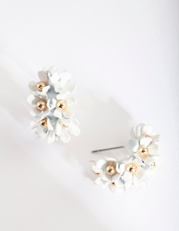 Mini White Flower Cluster Hoop Earrings