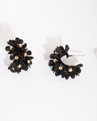 Black Mini Flower Cluster Hoop Earrings - link has visual effect only