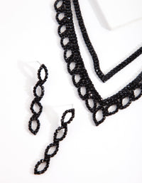 Black Diamante Leaf Necklace & Earrings Set - link has visual effect only
