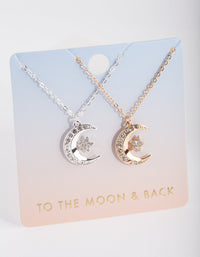 Mixed Metal Diamante Moon Necklace Pack - link has visual effect only