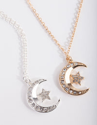 Mixed Metal Diamante Moon Necklace Pack - link has visual effect only