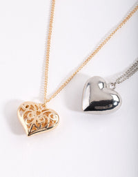Mixed Metal Heart Necklace Pack - link has visual effect only