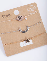 Mixed Metal Moon & Back Bracelet & Anklet Pack - link has visual effect only