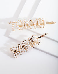 Gold Pearl Paris & Tokyo Hair Clip Pack - link has visual effect only