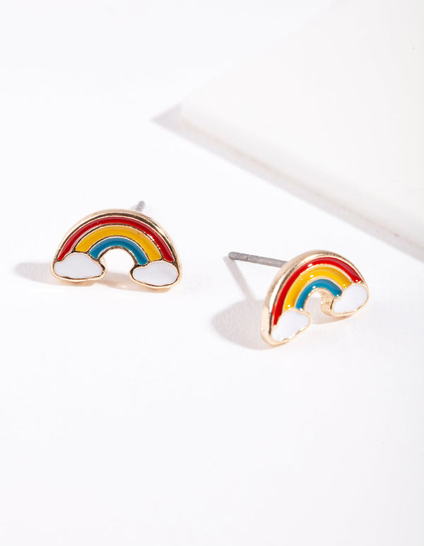Kids Gold Rainbow Stud Earrings