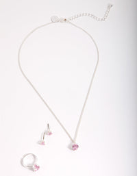 Kids Pink Cubic Zirconia Silver Jewellery Set - link has visual effect only
