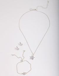 Kids Silver Cubic Zirconia Flower Jewellery Set - link has visual effect only