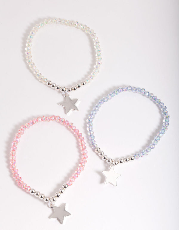 Kids Silver Star Multicoloured Beaded Bracelet Pack