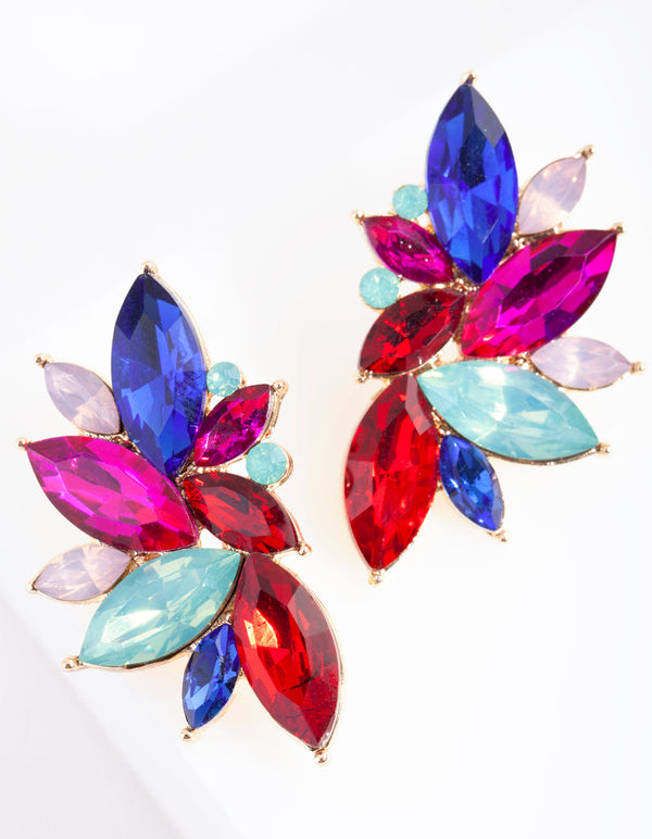 Multicoloured Marquise Cut Statement Earrings