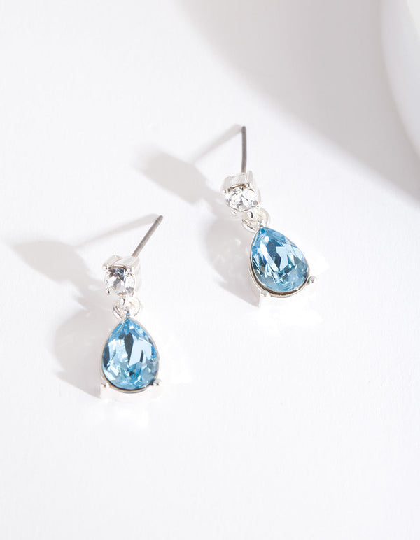 Aqua Diamond Simulant Teardrop Earrings