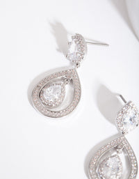 Rhodium Diamond Simulant Double Pear Drop Earrings - link has visual effect only