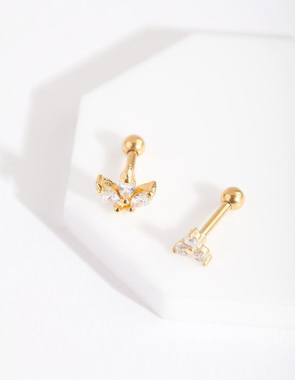 Gold Surgical Steel Diamante Cluster Barbell Pack