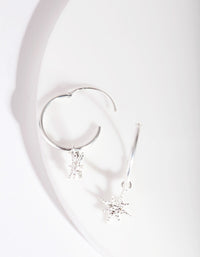 Sterling Silver Diamante Star Charm Hoop Earrings - link has visual effect only