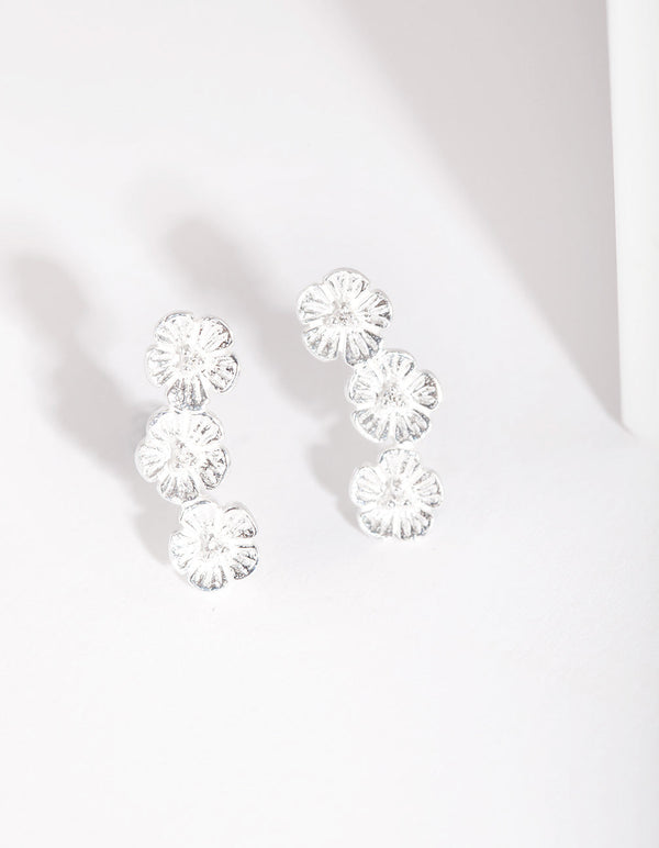 Sterling Silver Flower Crawler Earrings