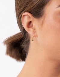 Gold Plated Sterling Silver Lightening Bolt Charm Hoop Earrings - link has visual effect only