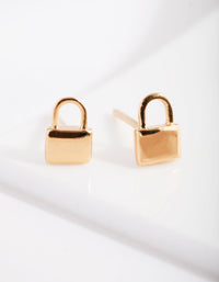 Gold Plated Sterling Silver Padlock Stud Earrings - link has visual effect only