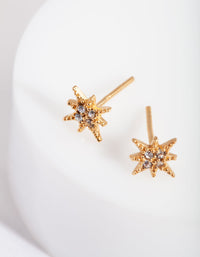 Gold Plated Sterling Silver Diamante Starburst Stud Earrings - link has visual effect only