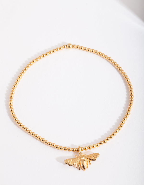 Gold Plated Sterling Silver 3D Bee Stretch Bracelet
