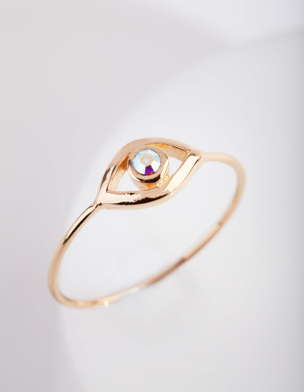 Gold Plated Diamante Evil Eye Ring