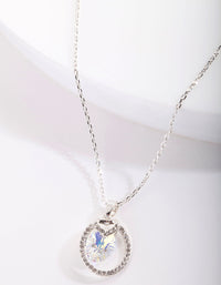 Silver Diamond Simulant Circular Stone Pendant Necklace - link has visual effect only