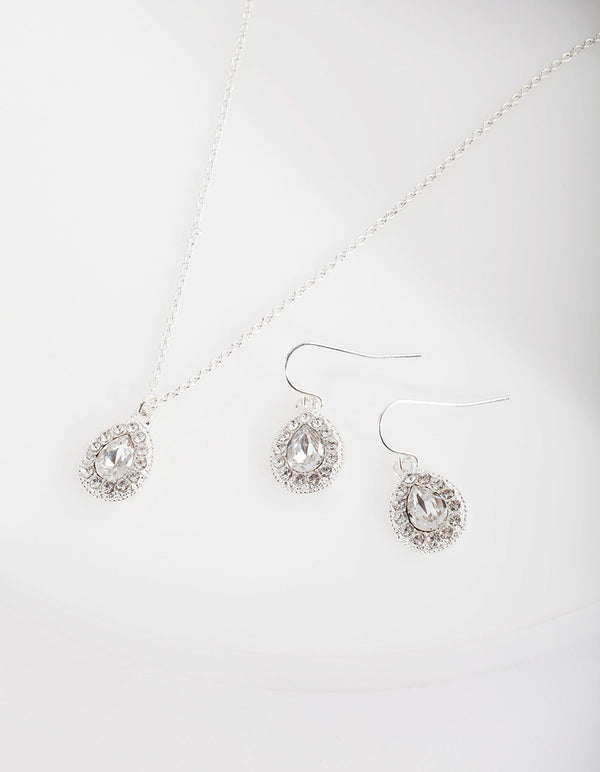 Diamond Simulant Teardrop Earrings & Necklace Set