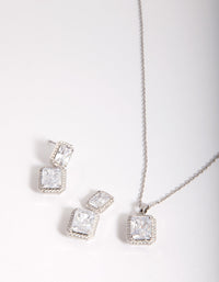Modern Rectangle Diamante Necklace Earrings Set - link has visual effect only