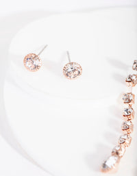 Rose Gold Diamante Cupchain Drop Earrings Set - link has visual effect only