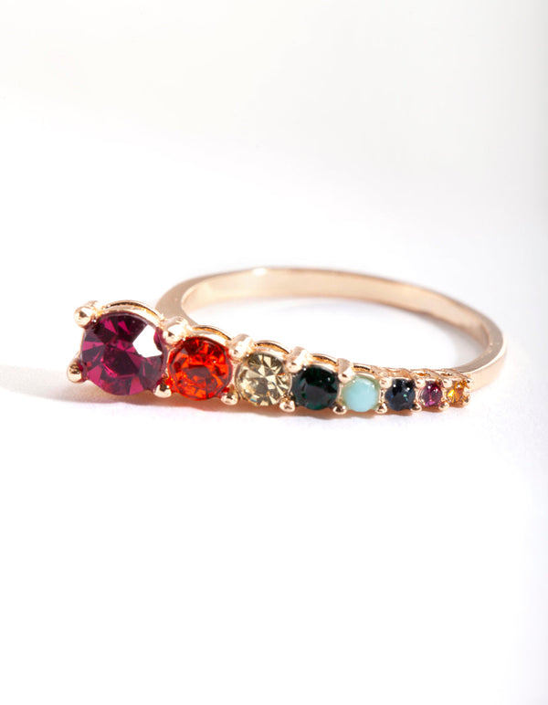 Gold Pastel Rainbow Diamante Ring