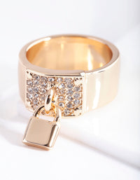 Gold Chunky Padlock Diamante Ring - link has visual effect only