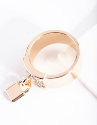 Gold Chunky Padlock Diamante Ring - link has visual effect only