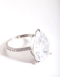 Rhodium Cubic Zirconia Large Pear Stone Ring - link has visual effect only