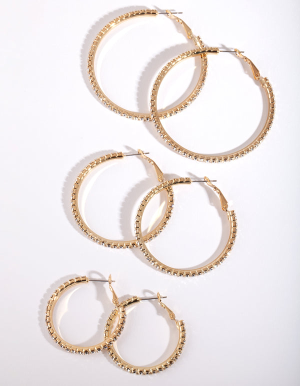 Mixed Size Gold Diamante Hoop Pack